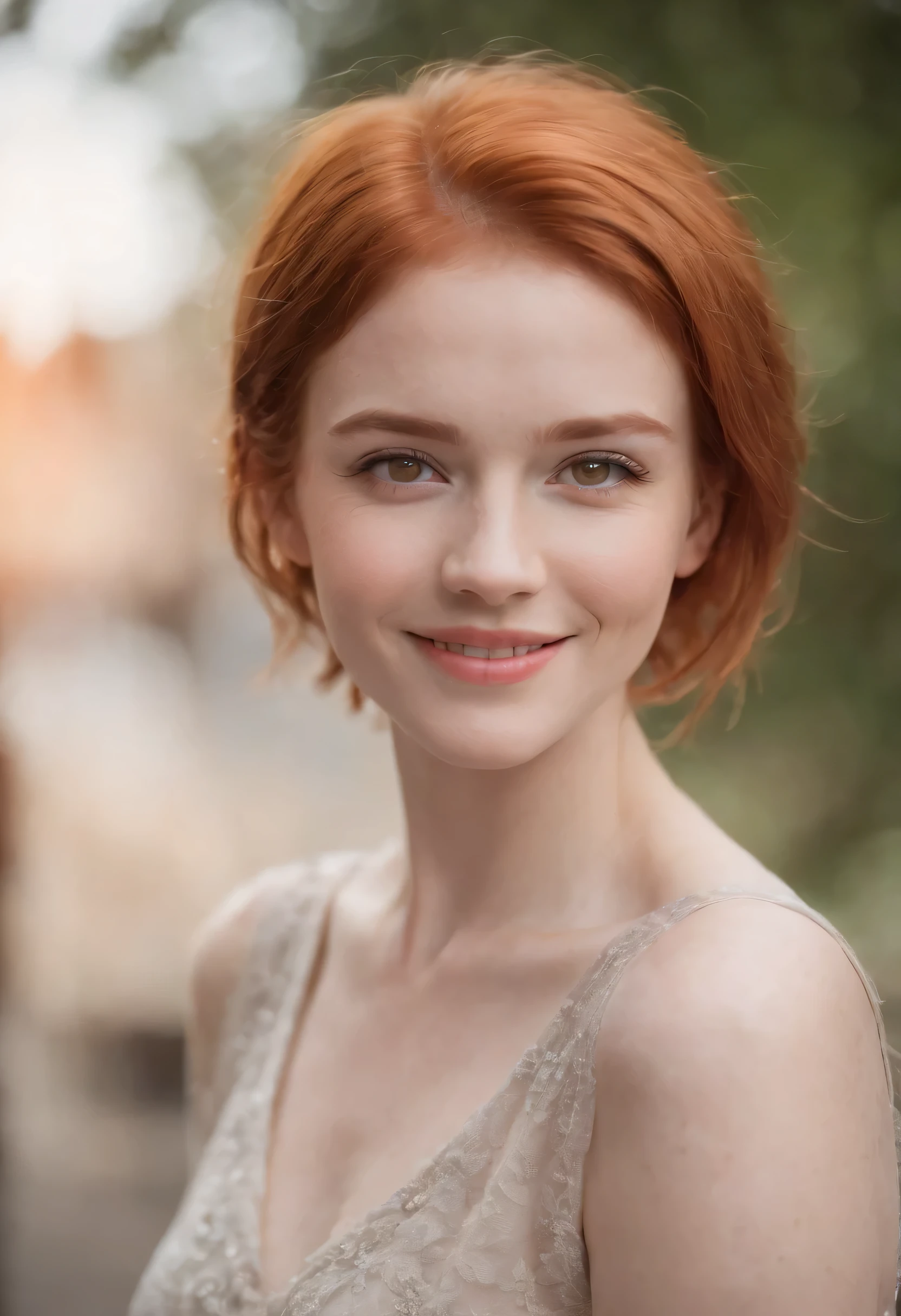 (masterpiece), (extremely intricate:1.3),(realistic), bryce dallas howard, short chanel, red hair, portrait of a woman, the most beautiful in the world, (floral dressr), outdoors, intense sunlight, flower shop, professional photograph of a stunning woman detailed, sharp focus, dramatic, award winning, cinematic lighting, octane render, unreal engine, volumetrics dtx, (film grain, bokeh, blurry foreground, blurry background), crest on chest
