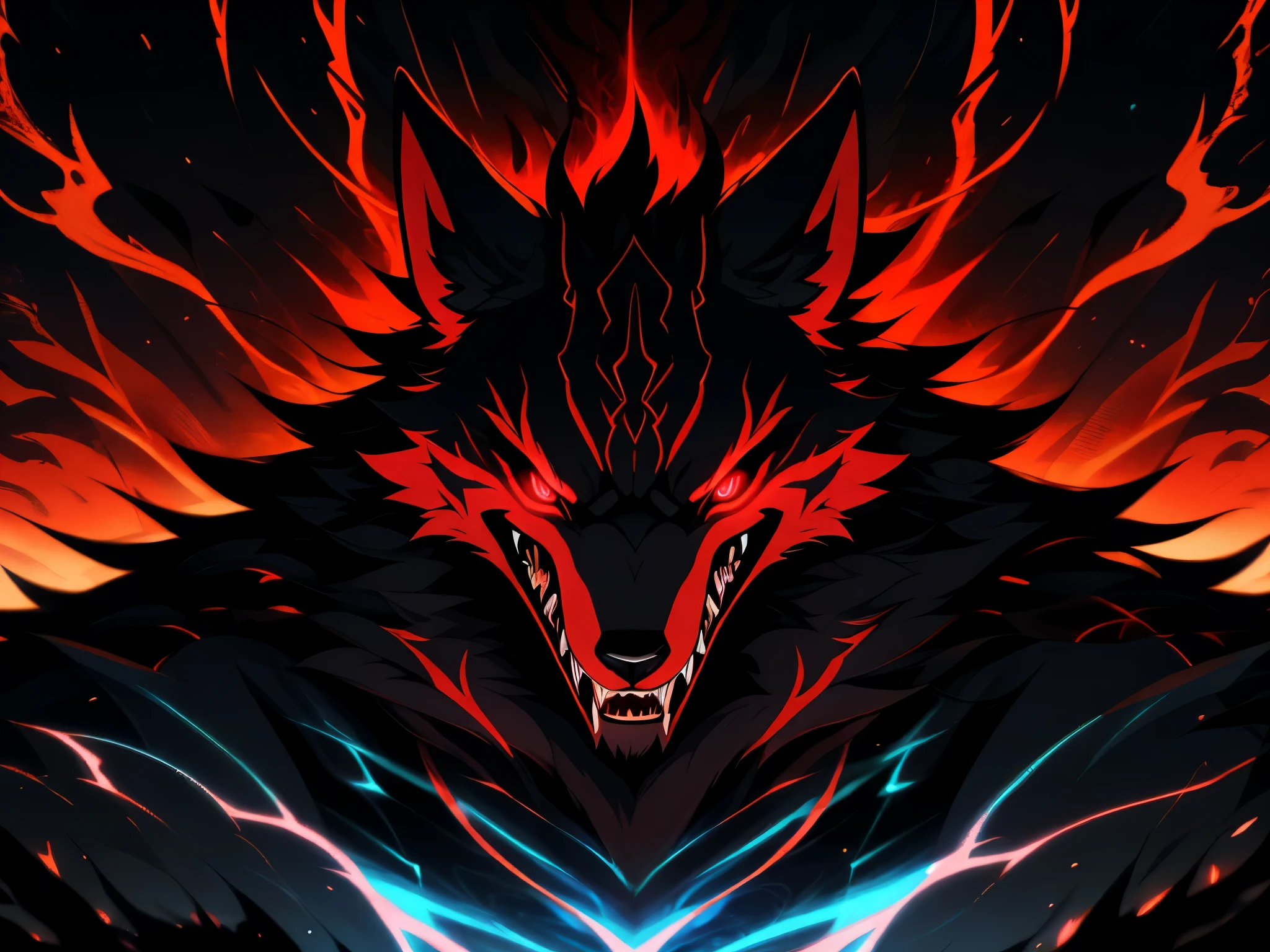 (best quality,4k,8k,highres,masterpiece:1.2),ultra-detailed,(realistic,photorealistic,photo-realistic:1.37),anthro,adult grey demon wolf:red horns,anime style,headshot style,colorful,piercing eyes,sharp fangs,wild expression,fierce look,imposing presence,dark background,colored shading,intense lighting,majestic pose,fluffy fur,detailed fur texture,expressive ears,mesmerizing gaze,stylized teeth,ominous atmosphere,double rows of teeth,intense red color gradient,detailed shading techniques,demonic aura,ferocious snarl,wolf anatomy,accentuated muzzle and snout,dramatic lighting effects,vibrant colors,sharp and defined lines,menacing presence,sinister grin,sleek and muscular build,narrowed eyes,evil charm,intricate details,foreboding atmosphere,intense gaze,striking contrast,ominously glowing eyes,animated stance,vivid hues,powerful aura,elegant yet menacing,thick and luscious fur,glowing red eyes,epic anime art,hauntingly beautiful,otherworldly,ethereal,alluring demeanour,mysterious allure,dark fantasy theme,mesmerizing details,emotive expression,intense emotion,red glow illuminating the surroundings,unearthly beauty,energetic rendering,attention to detail,exaggerated features,aura of danger,unleashed power,dynamic composition,visually striking,emotive art,illustrated masterpiece,gestural brushstrokes,impressive artistry,lively and expressive character.