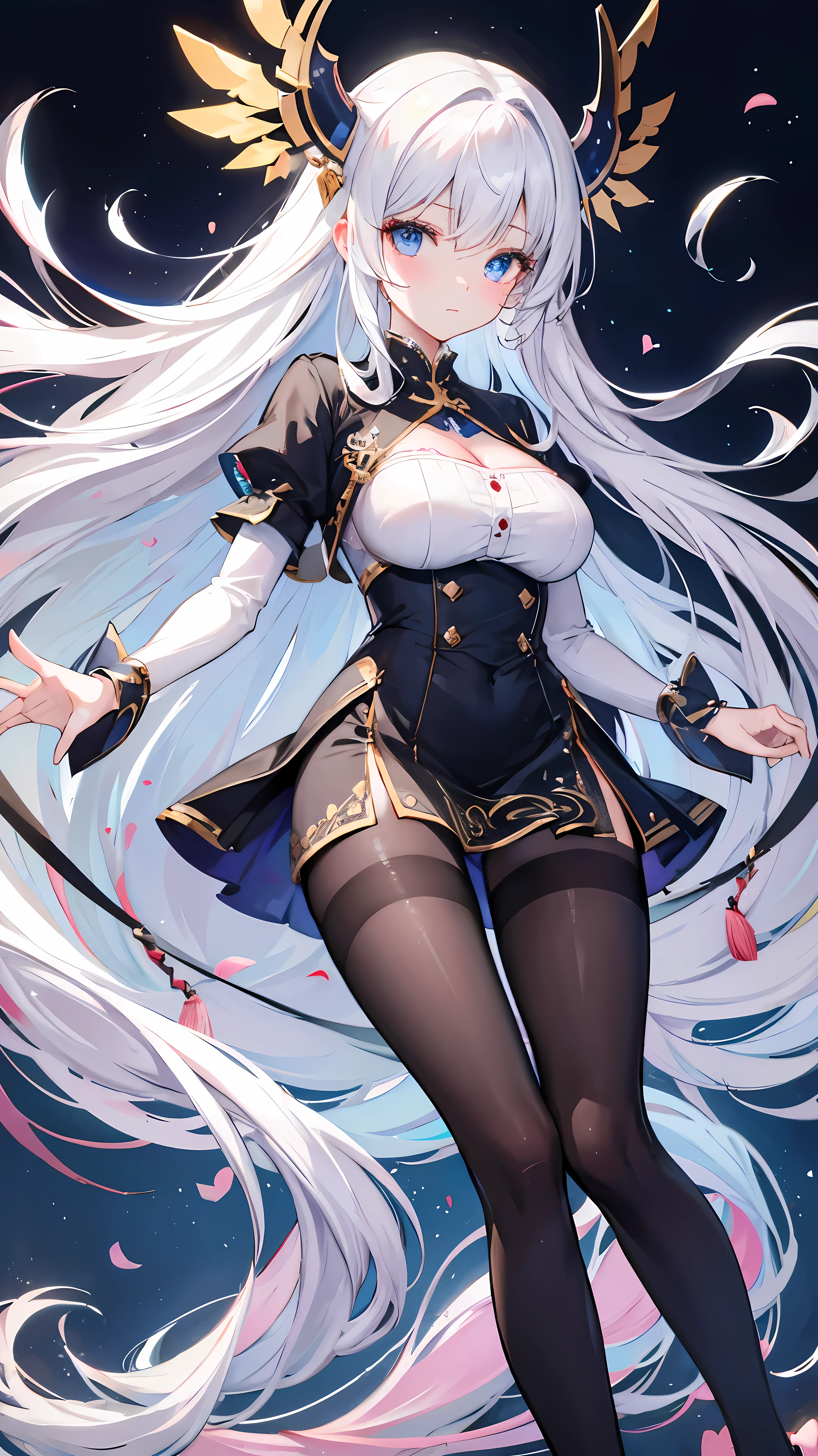 sweetheart personification,Super big beauty,long white hair,smart and cute,Black silk pantyhose