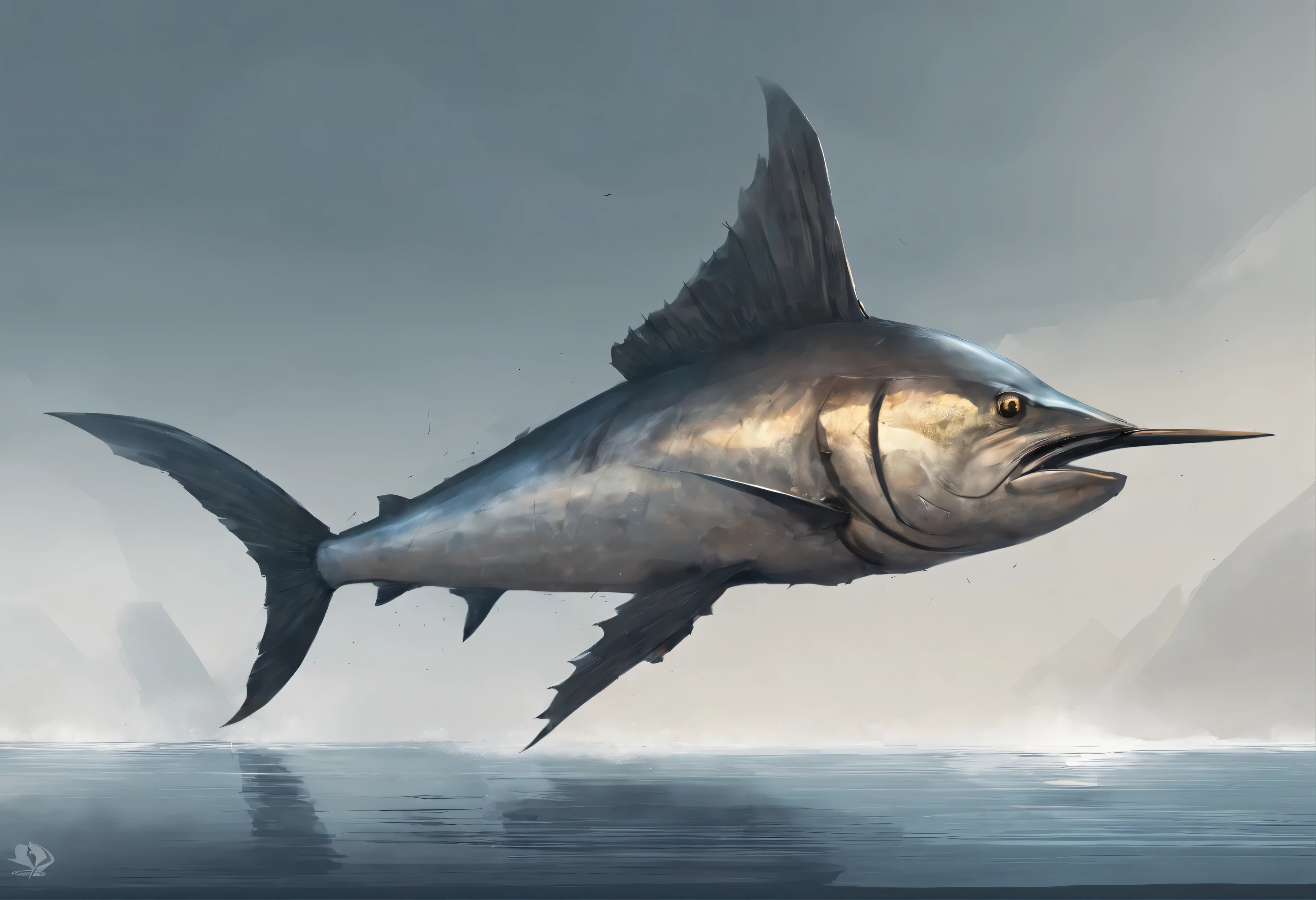 swordfish, digital art, masterpiece, no background, gray background