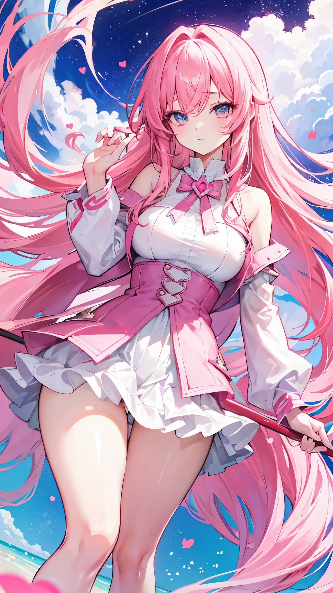 sweetheart personification,Super big beauty,long pink hair,smart and cute,Dressed in white