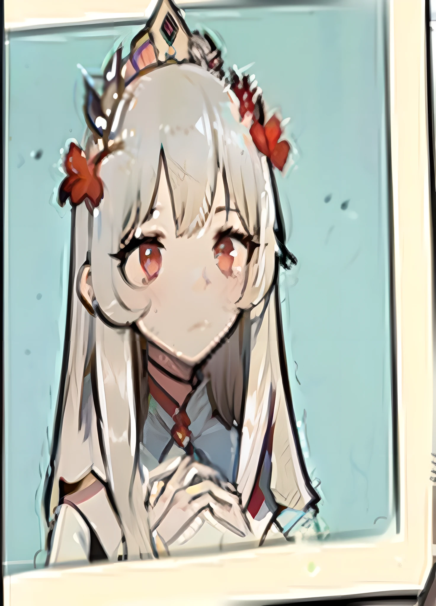 anime girl with long hair and a flower crown on her head, shikamimi, 🌹 cute, onmyoji portrait, from arknights, waifu, small curvy , from girls frontline, , official art, girls frontline style, azur lane style, kantai collection style, shikishi, guweiz