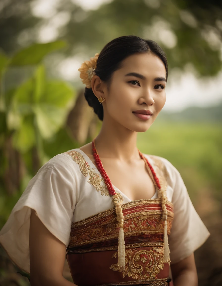 20-year-old woman, farmer, The face is as beautiful as a goddess., thailand, Traditional Thai folk costumes, Smooth white skin