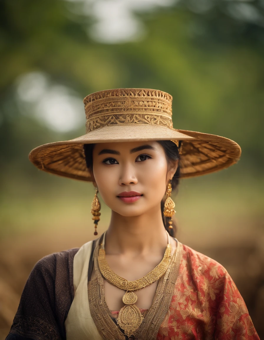 20-year-old woman, farmer, The face is as beautiful as a goddess., thailand, Traditional Thai folk costumes, Smooth white skin