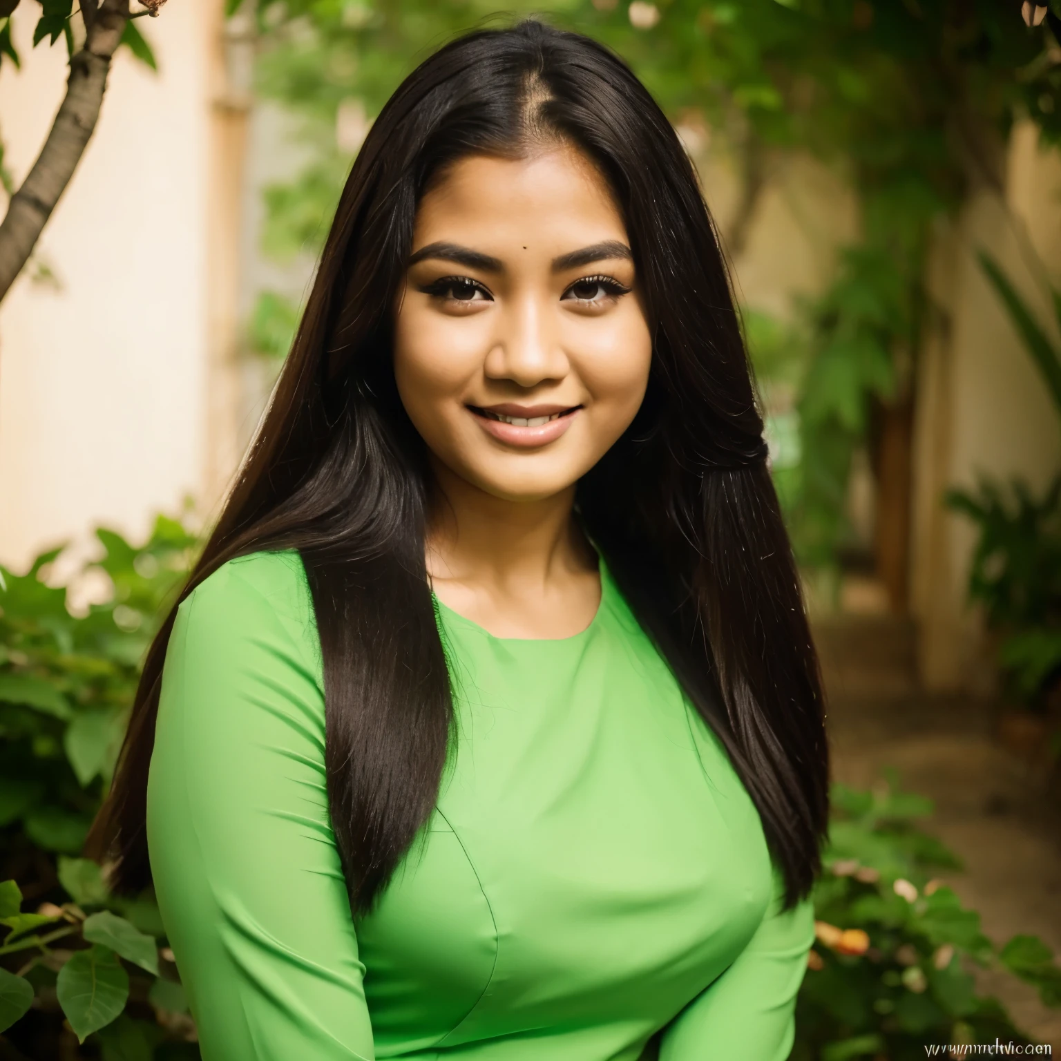 20 years old Burmese women , wearing Burmese dress, curvy hair, black eyes, brown hair , long hair , smiling teasing with cleavage ,acmm thanaka makeup,insertNameHere,chica de pelo verde ojos verde seductor ,MrsClaus,Ava,ava,AVA,High detailed ,Color magic,3v