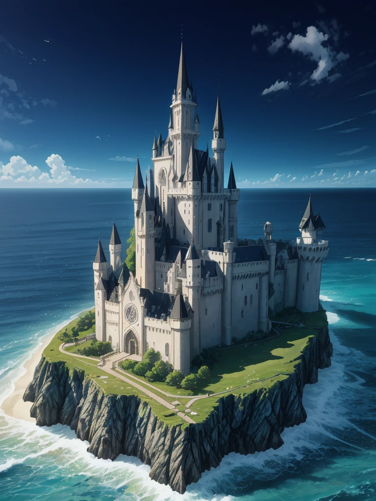 （（（masterpiece、Highest image quality、highest quality、highly detailed unity 8ｋwallpaper）））、（（fantasy、Abandoned castle on a lonely island））、（Ocean）、tower