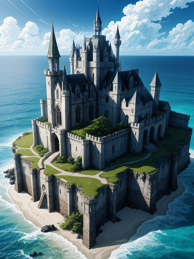 （（（masterpiece、Highest image quality、highest quality、highly detailed unity 8ｋwallpaper）））、（（fantasy、Abandoned castle on a lonely island））、（Ocean）、tower