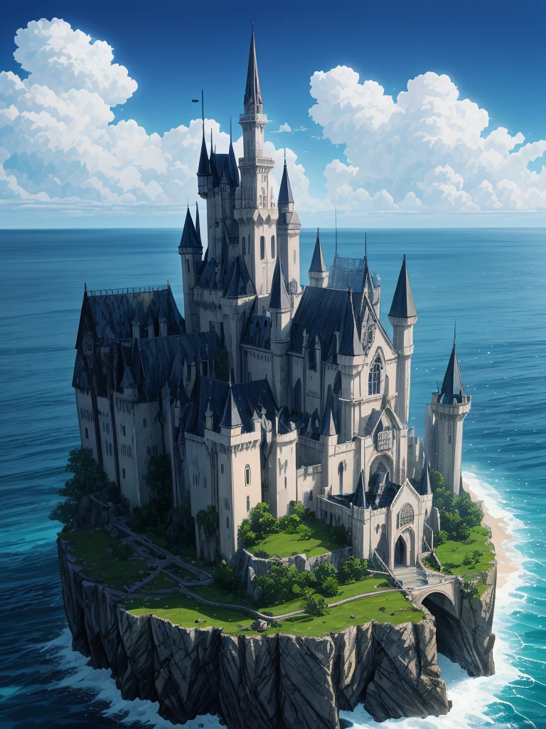 （（（masterpiece、Highest image quality、highest quality、highly detailed unity 8ｋwallpaper）））、（（fantasy、Abandoned castle on a lonely island））、（Ocean）、tower