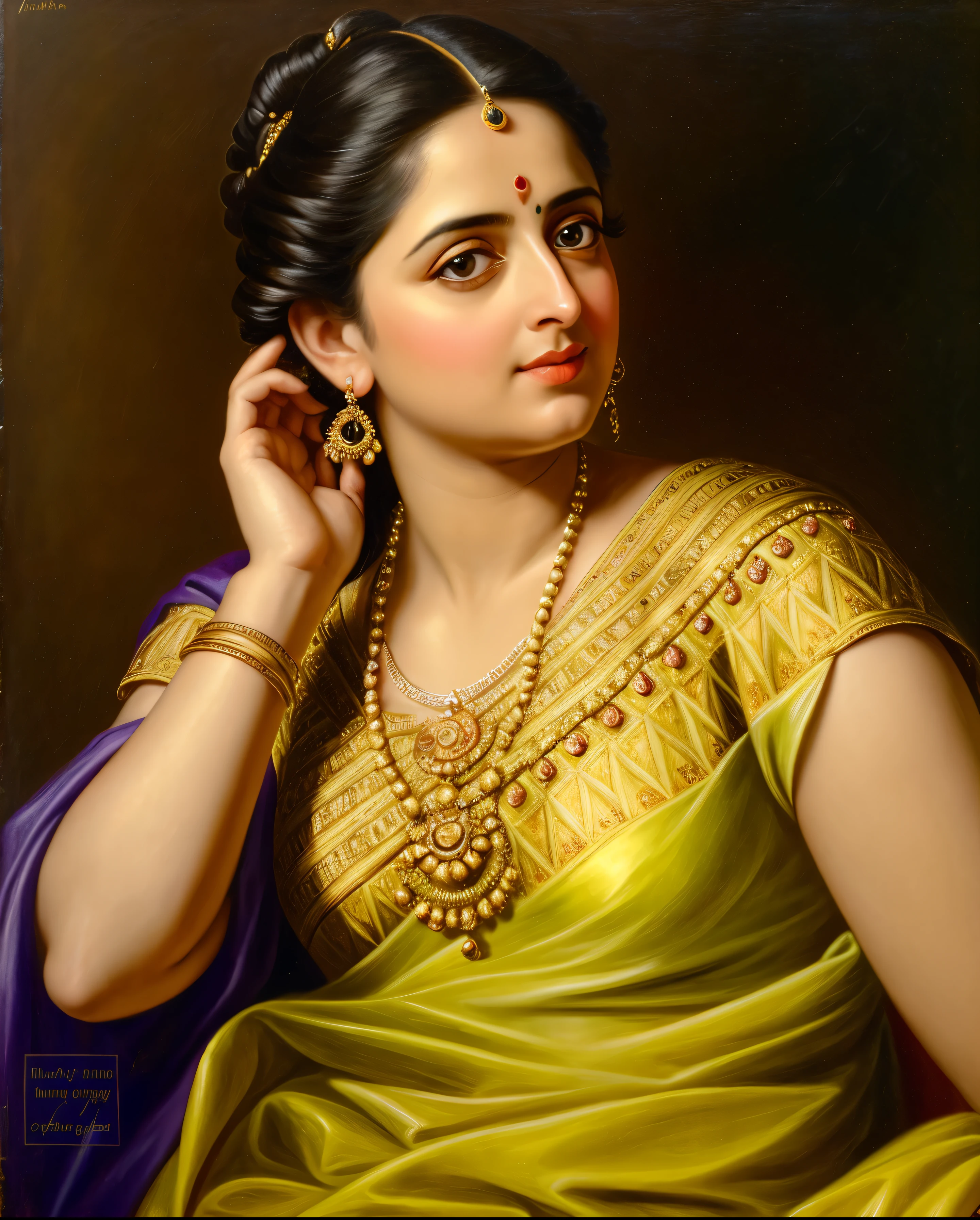 Looks like Anushka Shetty, Masterpiece, Best quality, high clarity eyes, beautifully styled hair, critically flawless,sharp picture, Full portrait, High pixels, perfect face, perfect eyes, beautiful face, perfect hands,perfect fingers, in Peter Paul Rubens style, by Peter Paul Rubens, baroque style, acrylic on canvas, highly detailed, description: "Create a nymph inspired by the tales of Greek or Roman mythology, embodying the essence of a natural element or location, and possessing a unique ability or trait that sets her apart."