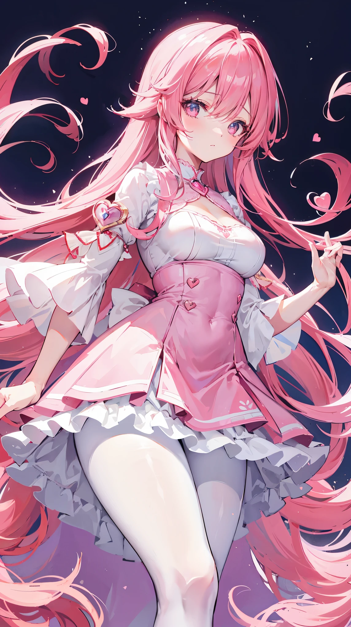 sweetheart personification,Super big beauty,long pink hair,smart and cute,Wearing white silk pantyhose
