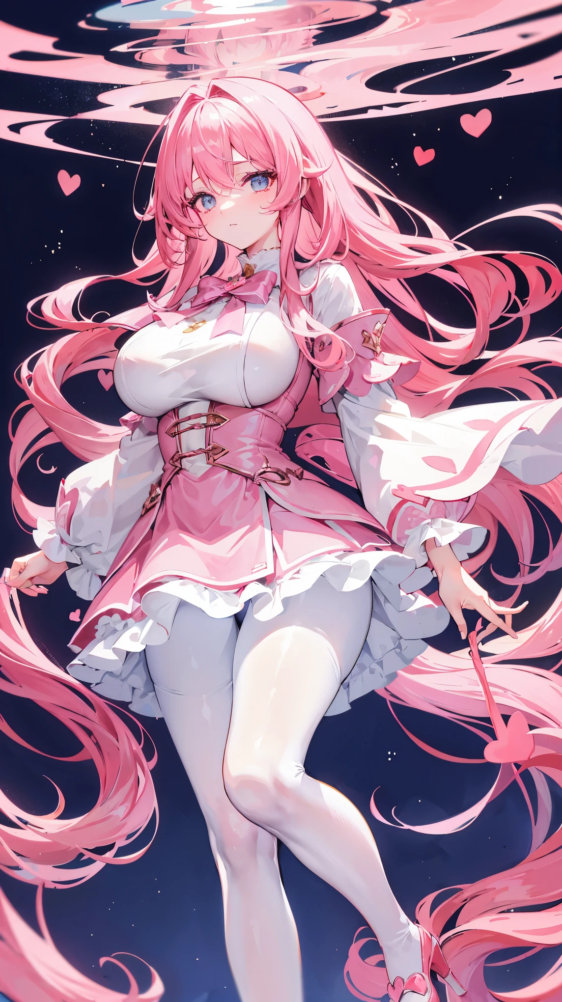 sweetheart personification,Super big beauty,long pink hair,smart and cute,Wearing white silk pantyhose