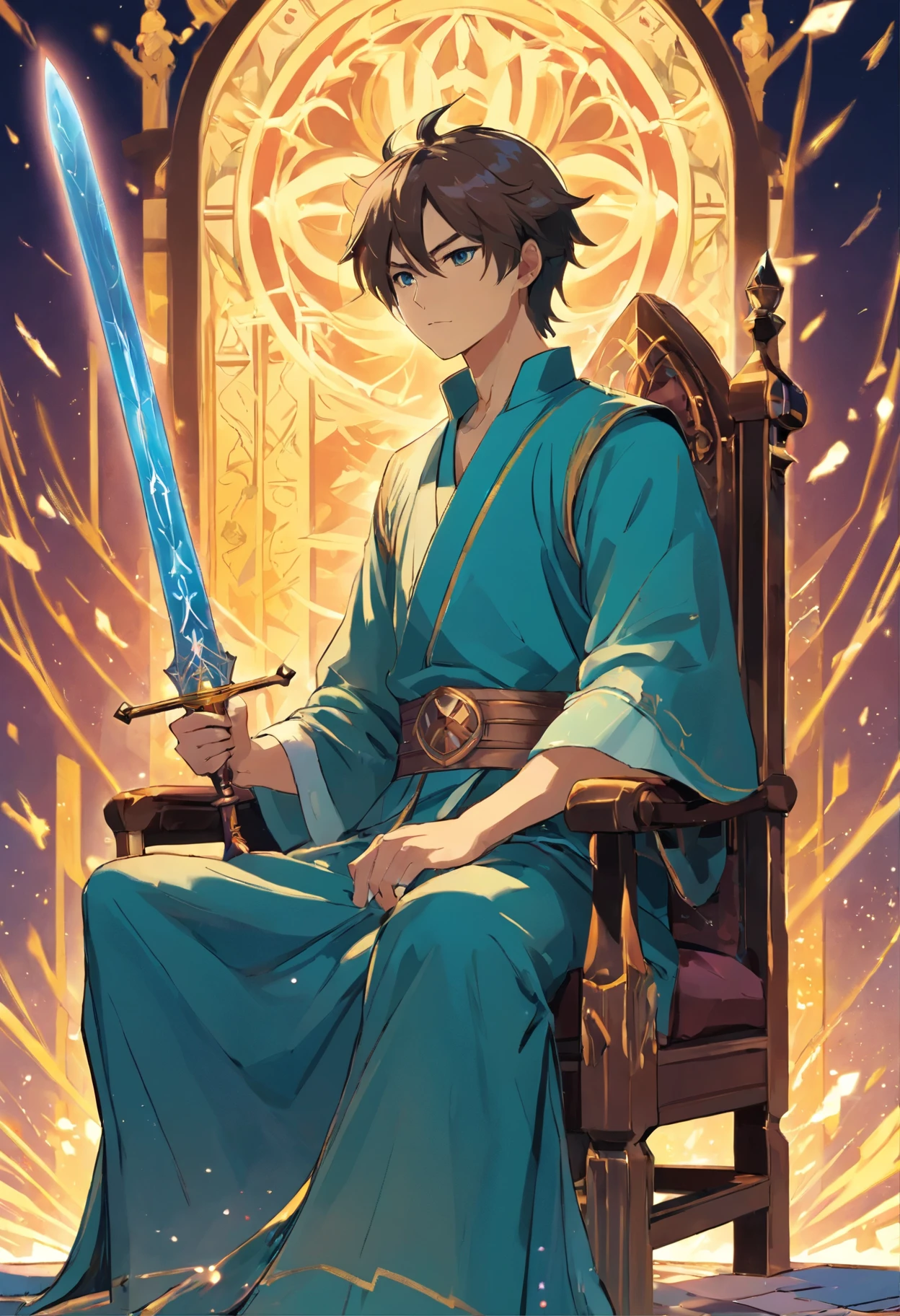 Universal Weight Tarot Card Number 11 Definition, Male king sitting on a metal chair and holding a long sword in one hand
