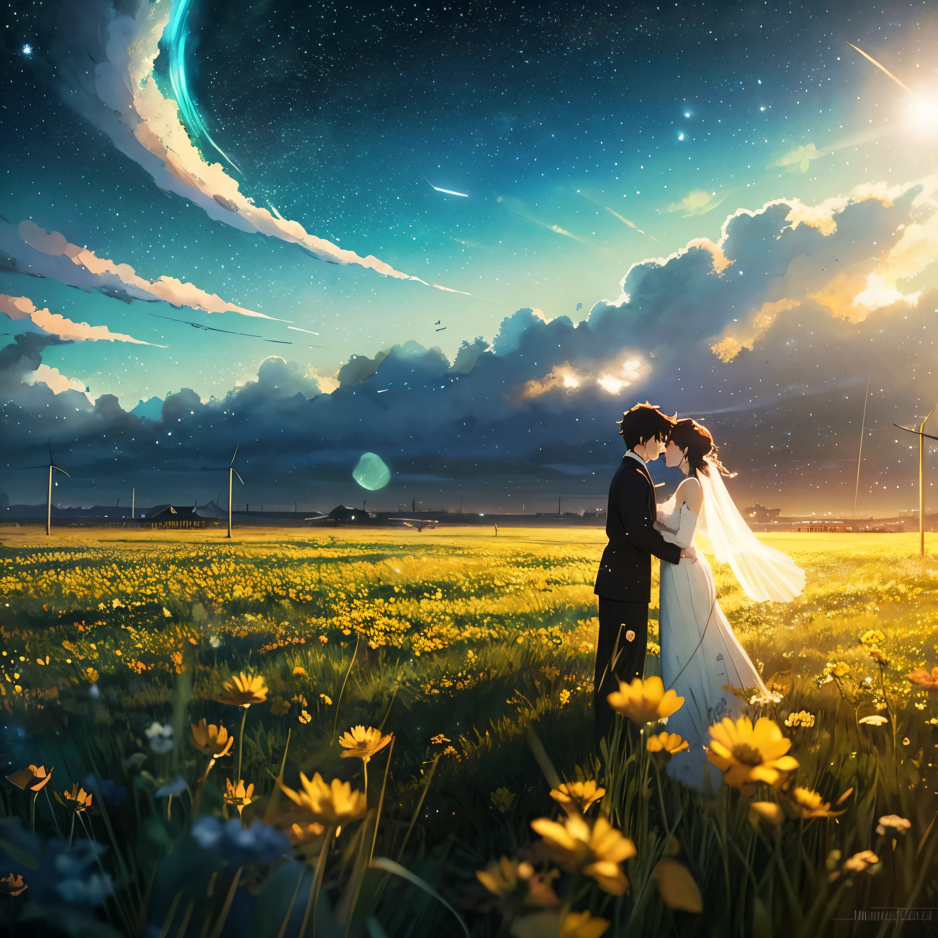High Quality Masterpiece, Wind, Bright starry sky. Romantic Train,, concept art, Lofiato style, reflection. by makoto shinkai, Lofiato, beautiful anime scene, Anime Wind景, 詳細なWind景 , in makoto shinkai'Style, makoto shinkai'Style, Enhanced details.