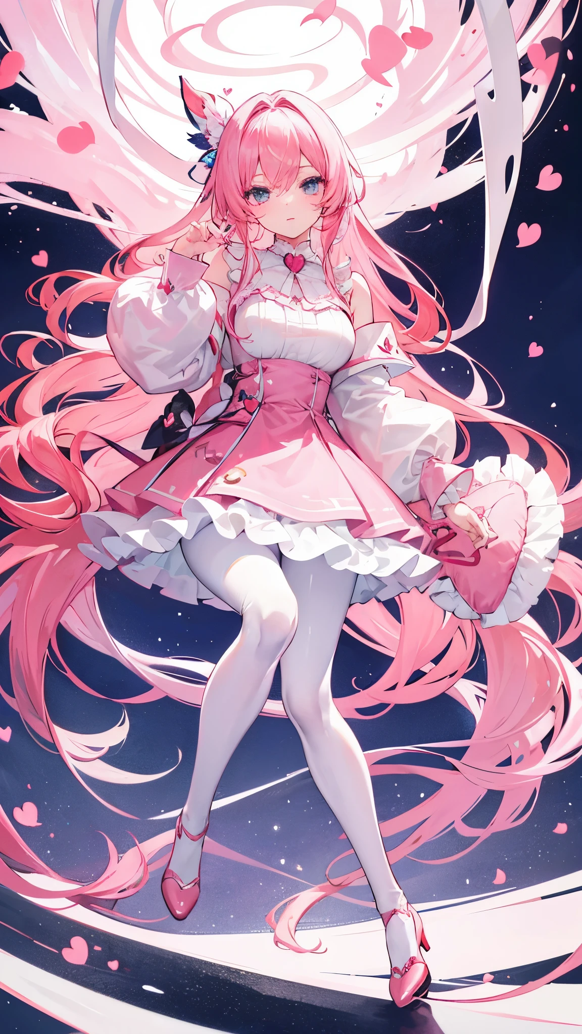 sweetheart personification,Super big beauty,long pink hair,smart and cute,White silk pantyhose
