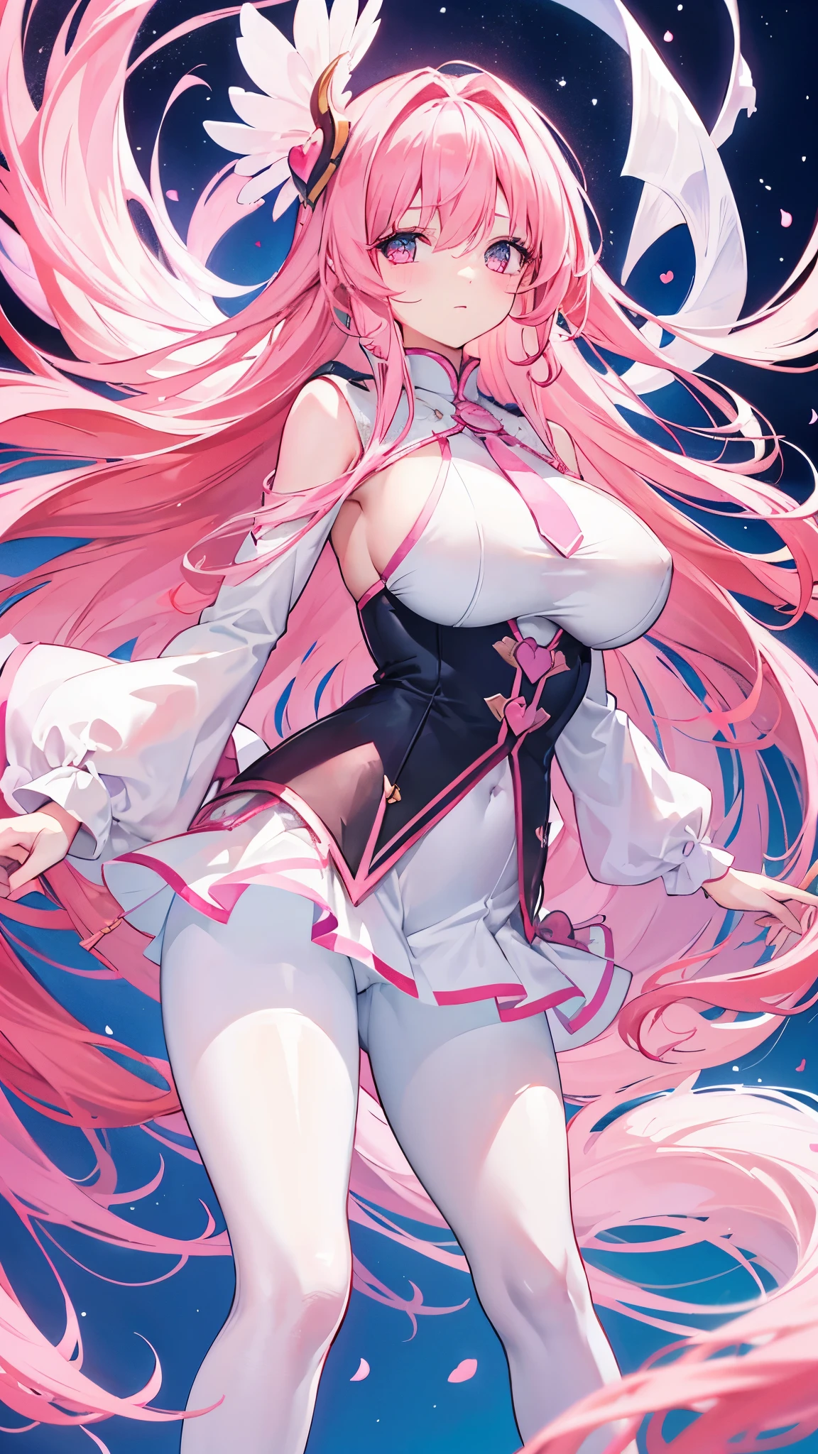 sweetheart personification，Super big beauty，long pink hair，smart and cute，White silk pantyhose