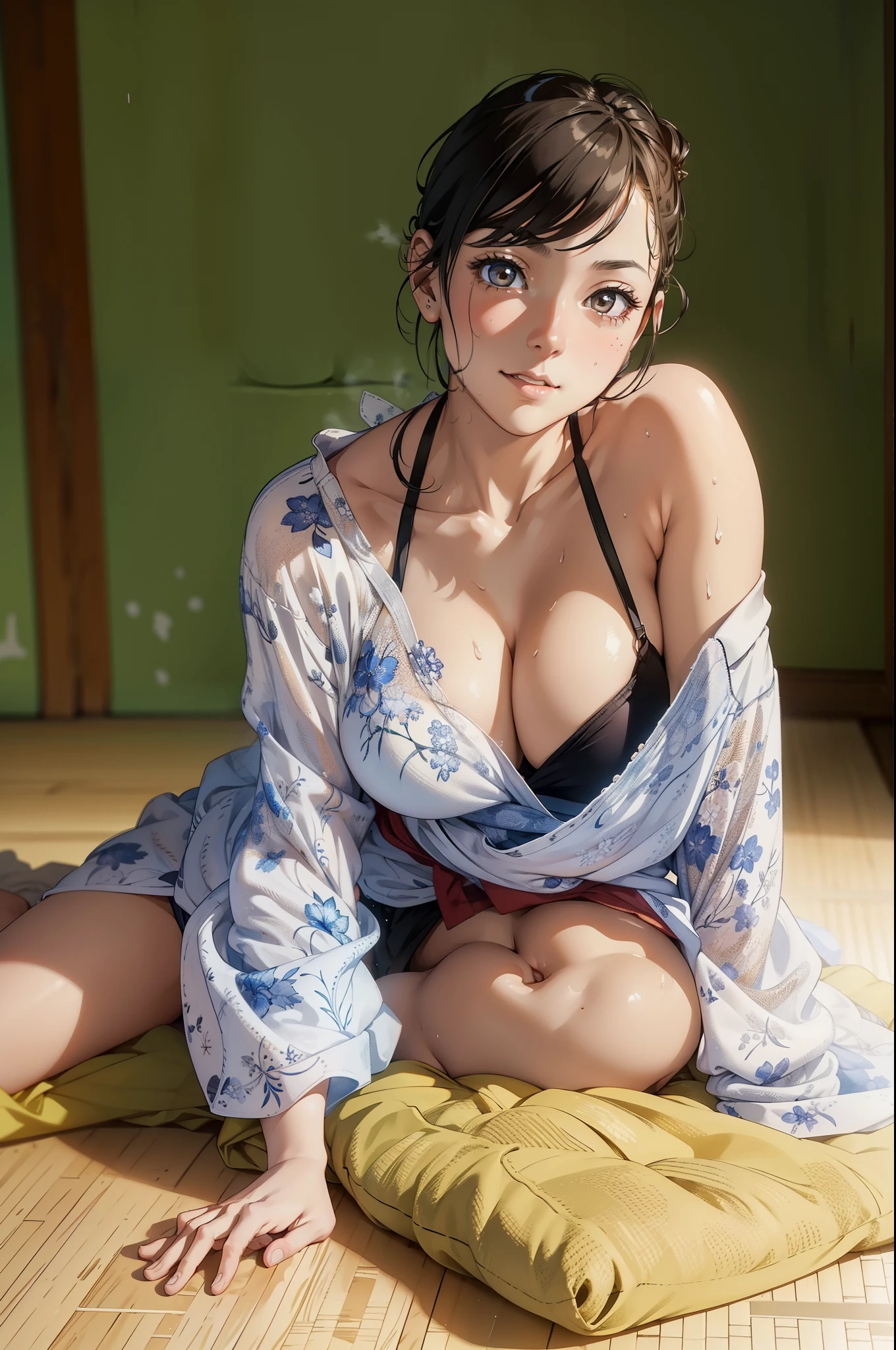 (extremely detailed CG unity 8k wallpaper), (masterpiece), (best quality), (ultra-detailed), (best illustration), (best shadow), (absurdres), 
BREAK
girl, sweat, steam, medium breast, nsfw, light smile,