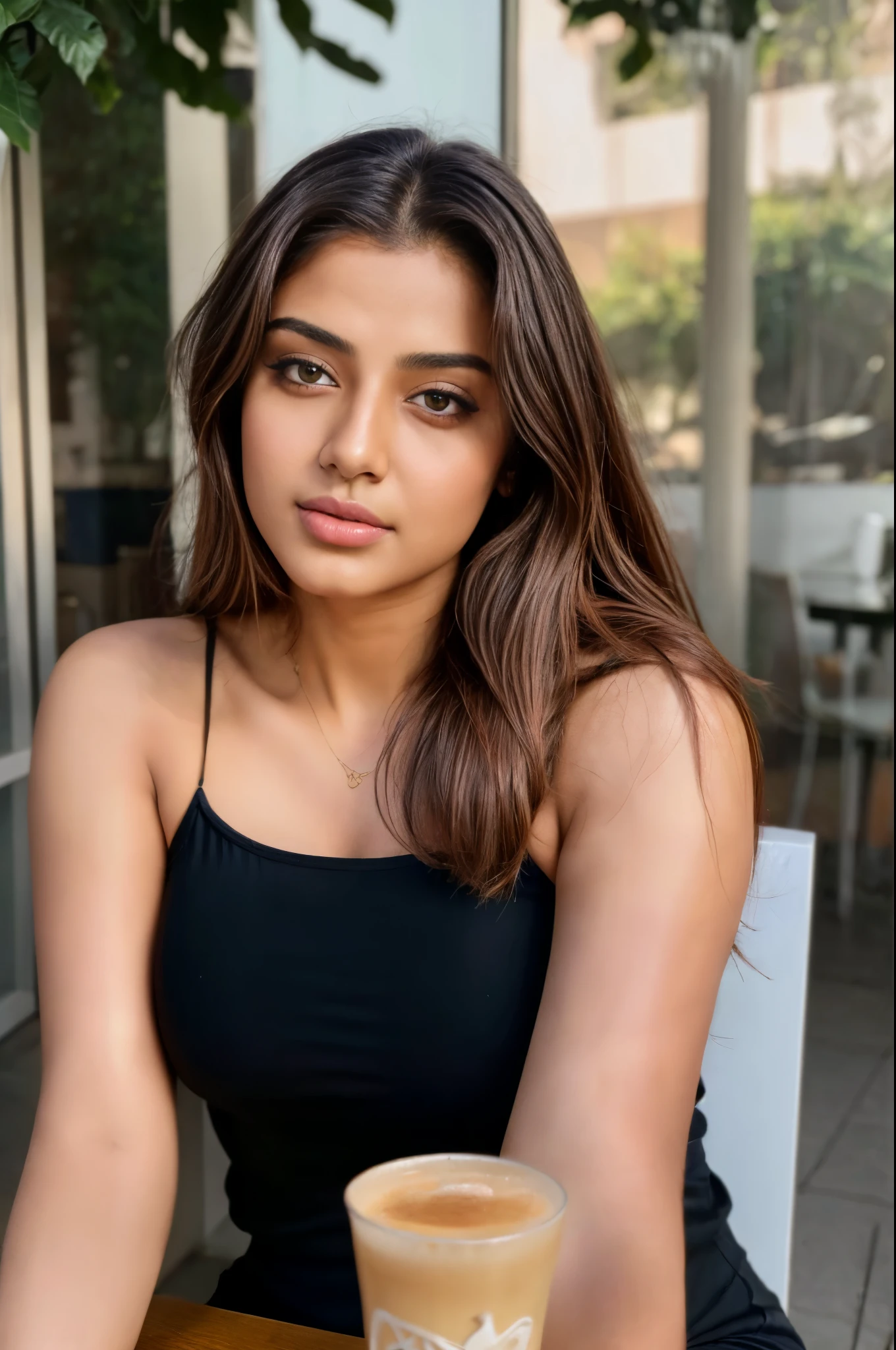 ((Masterpiece)), (8k), ((Realistic)), best quality, RAW, Pakistani girl, thick figure, skinny waist and thick hips, long straight hair,fair skin, seductive pose, wearing tight dess,