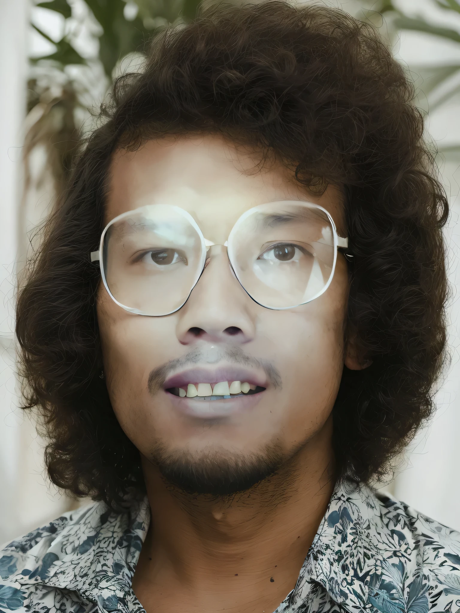 there is a man with glasses and a flower shirt on, clear symmetrical face, portrait symetrical, with symmetrical facial features, inspired by Carl Gustaf Pilo, hyper-detailed portrait, symetrical portrait, symmetrical centered portrait, highly detailed photo portrait, symmetrical nostrils, photorealistic facial features, color portrait, inspired by Chuck Close