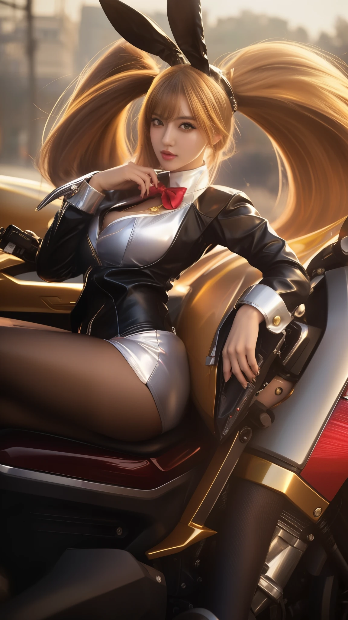 a close up of a woman in a bunny suit sitting on a motorcycle, kda, extremely detailed artgerm, style artgerm, by Yang J, ig model | artgerm, splash art anime , cushart krenz key art feminine, style league of legends, artgerm style, artgerm on artstation pixiv