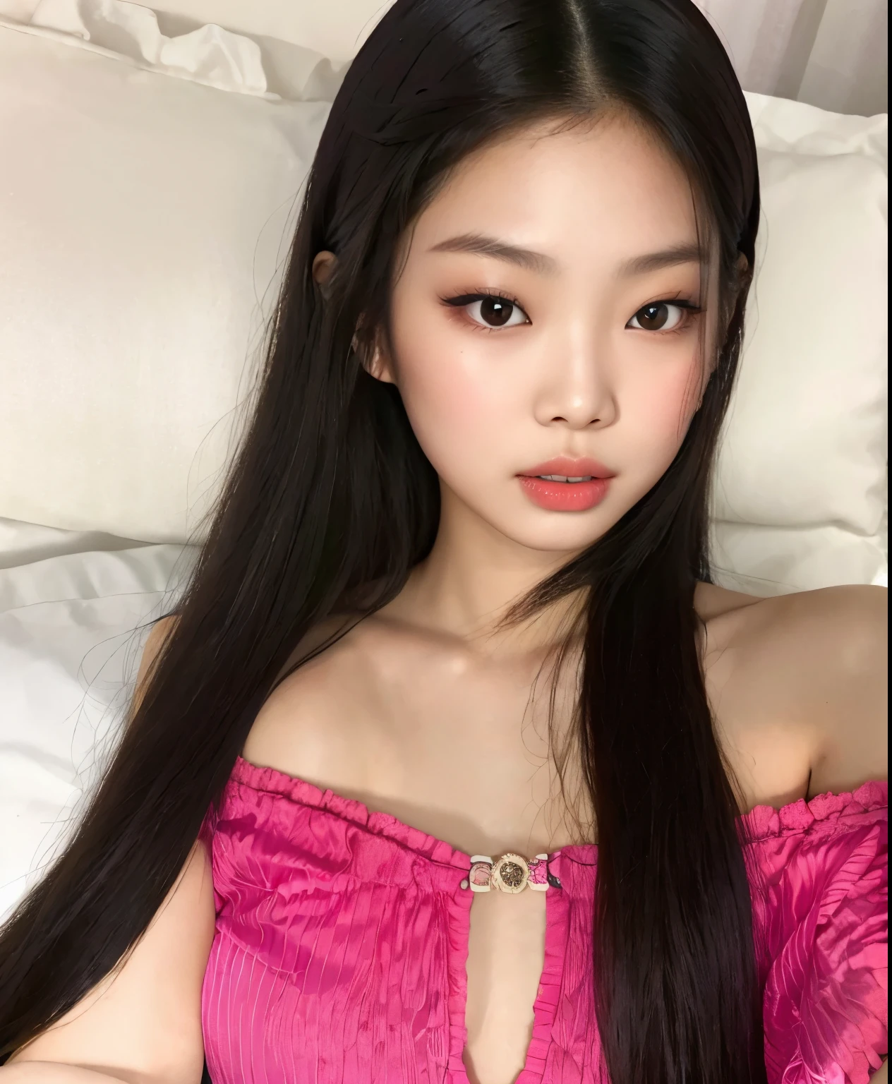 a close up of a woman in a pink dress laying on a bed, korean girl, beautiful asian girl, beautiful south korean woman, 18 years old, asian girl, asian features, blackpink jennie, gorgeous young korean woman, lalisa manobal, very pretty face, wan adorable korean face, 1 6 , xision wu, jennie kim