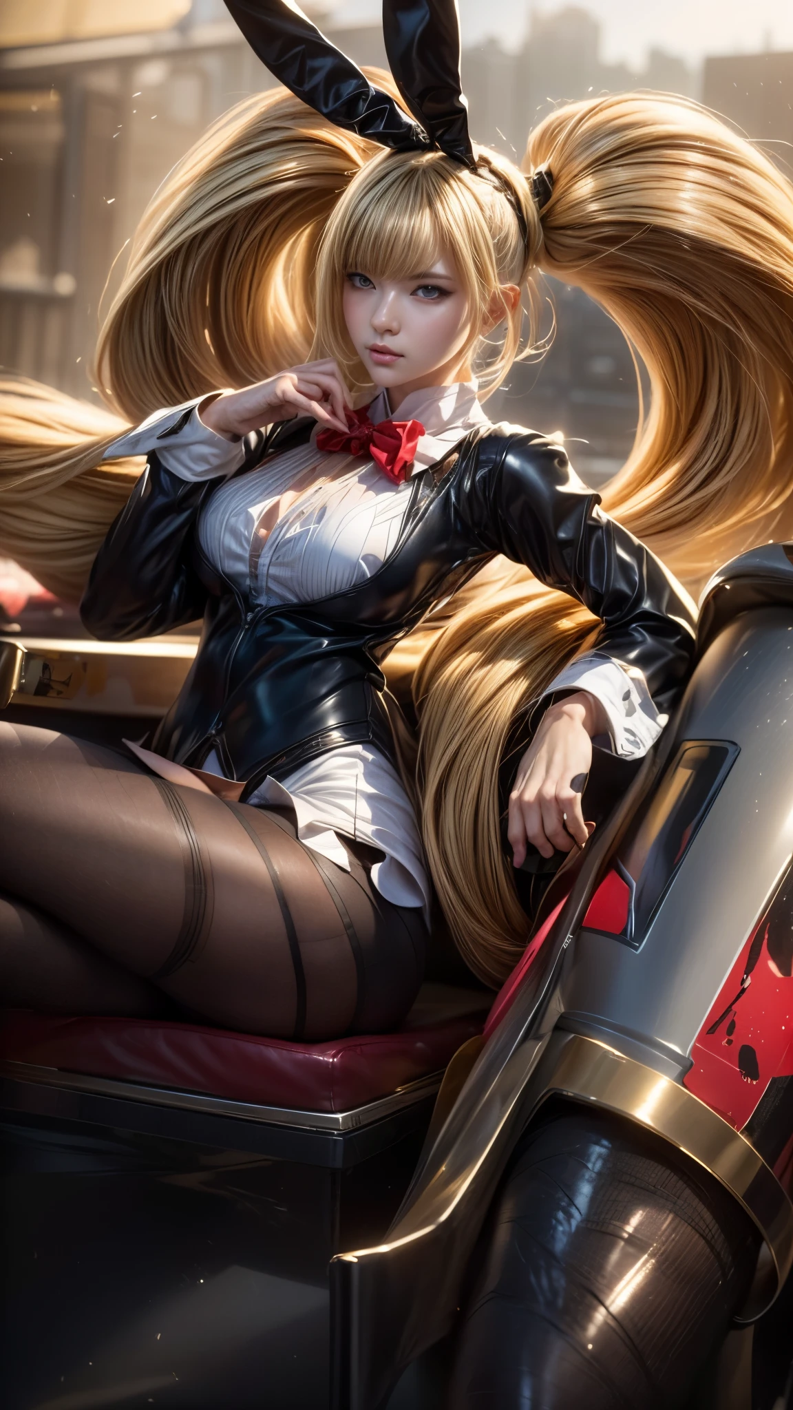 a close up of a woman in a bunny suit sitting on a motorcycle, kda, extremely detailed artgerm, style artgerm, by Yang J, ig model | artgerm, splash art anime , cushart krenz key art feminine, style league of legends, artgerm style, style of artgerm