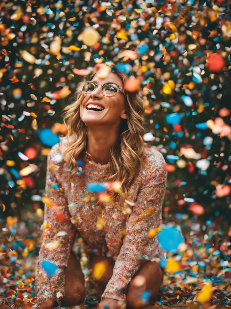 Intricately detailed, ultra high definition, 超高分辨率, masterpiece, random angles, shiny and vibrant, colorful confetti, beautiful and playful, pretty and whimsical, (huge confetti shower: 1.2), scattered and floating, delicate and light, celebratory atmosphere, dynamic lighting, color burst, elegant and joyful, multi-colored rain, vivid hues, painterly style, special occasion, fun and lively, (confetti explosion: 1.5), vintage feel, festive and cheerful, (colorful backdrop: 1.4), surreal art, dreamlike, whimsical, imaginative, full of life,