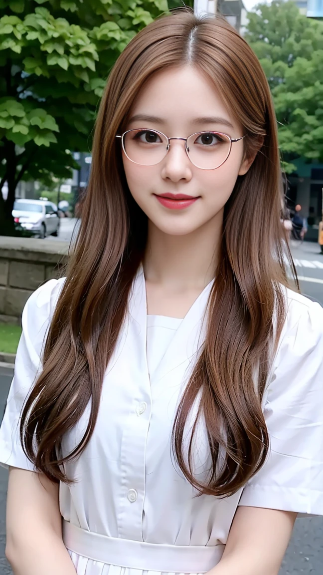 (Cowboy Shot、Highest quality、8k、Award-winning works、Ultra-high resolution)、One beautiful woman、(The perfect and sexiest cleavage revealing sweater:1.1)、Perfect big breasts、(bionde:1.1)、Glasses、Bright color contacts、Perfect Makeup、Bright and shiny lipstick、(Very heavy makeup:1.2)、(Deep pink around the eyes:1.1)、Beautiful bright eyeshadow、Heavy makeup around the eyes、(Huge breasts:1.2)、very long wavy hair、(Romantic affection:1.1)、The best smile when you see me、(Most of them emphasize the body line.:1.1)、(Strongly blurred vibrant Harajuku city background:1.1)、(Strongly blurred background:1.1)、Accurate anatomy、Ultra HD Hair、(Ultra-high resolution for perfect, beautiful teeth:1.1)、Ultra-high definition beauty face、Ultra HD Hair、Ultra-high definition sparkling eyes、Shining, Ultra-high resolution beautiful skin、Ultra-high resolutionの艶やかな唇