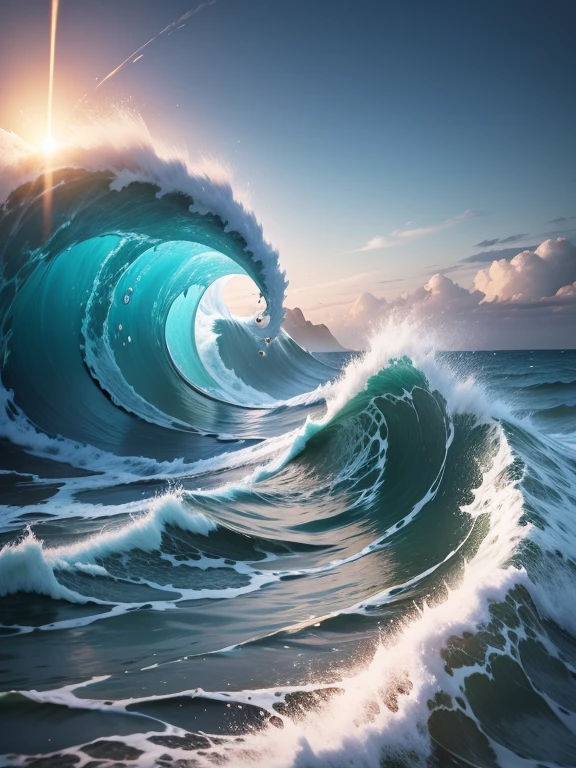 The waves in the sea rolled up into Chinese characters. "life", ultra wide angle, Masterpiece