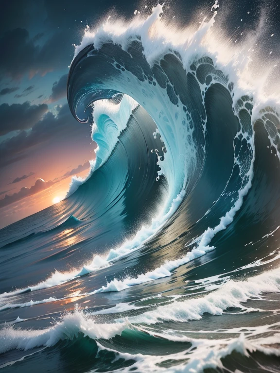 The waves in the sea rolled up into Chinese characters. "life", ultra wide angle, Masterpiece