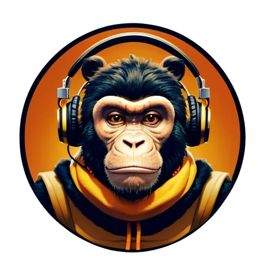 a close up of a monkey face with headphones under his neck, (clay style), inspired by Alex Petruk APe, monkey punch, monkey, bored ape nft, bored ape, face like monkey, bored ape yacht club, monkeys, in style of monkeybone, bloons td 6 dart monkey, in style of primal apes, ape, orange gi, orange head