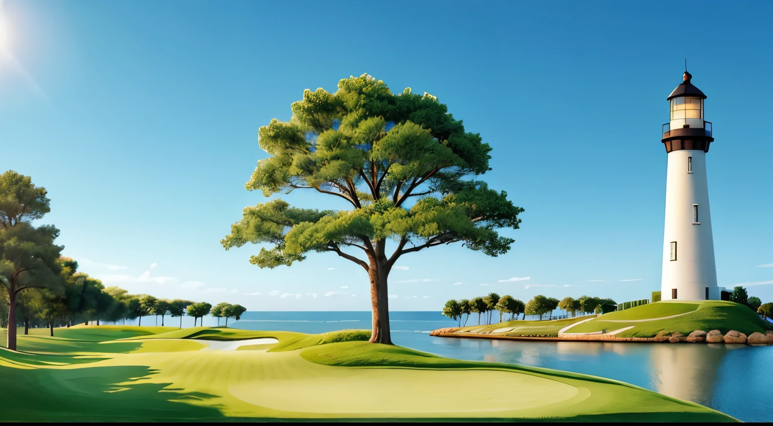 One tree,Golf course with a view of the lighthouse,
