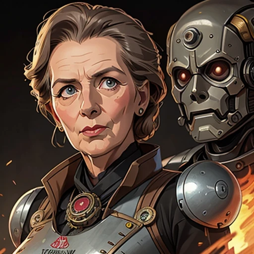 margaret thatcher robot steel body Drill steampunk old age Skin color is metallic gray Matsumoto Meter Iron Lady