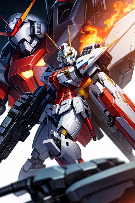 Close up of toy robot with gun on white background, Zagu, Mechanized police infantry, 动作人物Mecha, anime big breasts, Mobile Suit, Military, Mecha suit, 戈夫Mobile Suit, Mecha warrior, Mecha, GUNPLA, Mecha armor, mechanoid, 战斗Mecha衣服, 科乐美Mecha