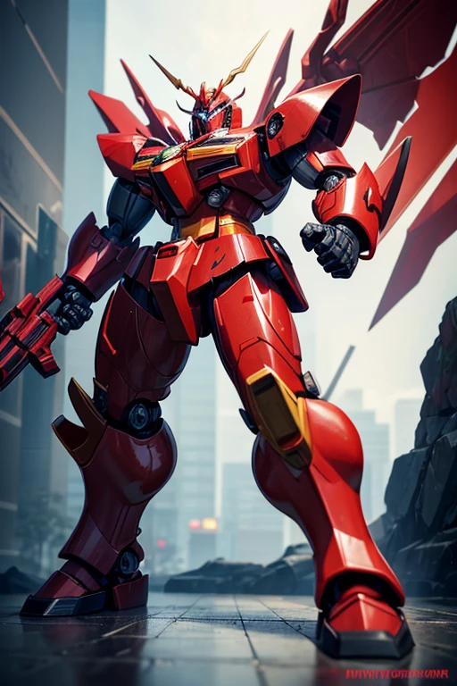 Close-up of toy robot wearing red and black costume, action figure mecha, Invincible Iron King Kong, Gulenlagan, getter robo, Full body mecha suit, Black color mecha, barbatos mobile suit, Full body frontal photo, Huge mech, Extra large detailed, anime action figures