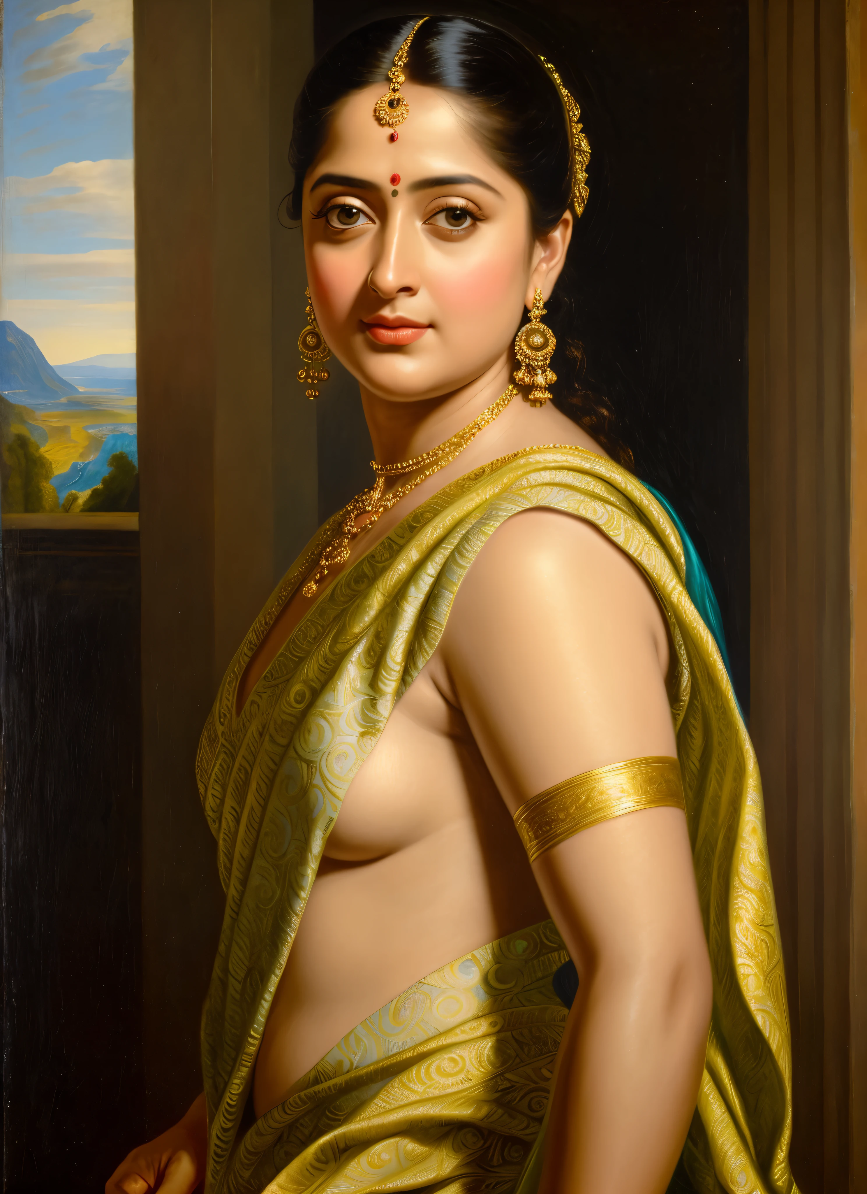 Looks like Anushka Shetty, Masterpiece, Best quality, high clarity eyes, beautifully styled hair, critically flawless,sharp picture, Full portrait, High pixels, perfect face, perfect eyes, beautiful face, perfect hands,perfect fingers, in Peter Paul Rubens style, by Peter Paul Rubens, baroque style, acrylic on canvas, highly detailed, description: "Create a nymph inspired by the tales of Greek or Roman mythology, embodying the essence of a natural element or location, and possessing a unique ability or trait that sets her apart."