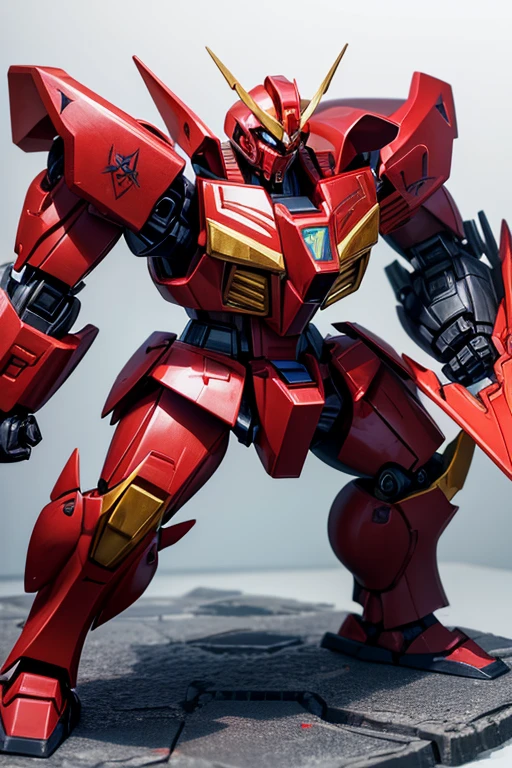 Close-up of toy robot wearing red and black costume, action figure mecha, Invincible Iron King Kong, Gulenlagan, getter robo, Full body mecha suit, Black color mecha, Gundam robots, GUNPLA, barbatos mobile suit, Full body frontal photo, Huge mech, Extra large detailed, anime action figures