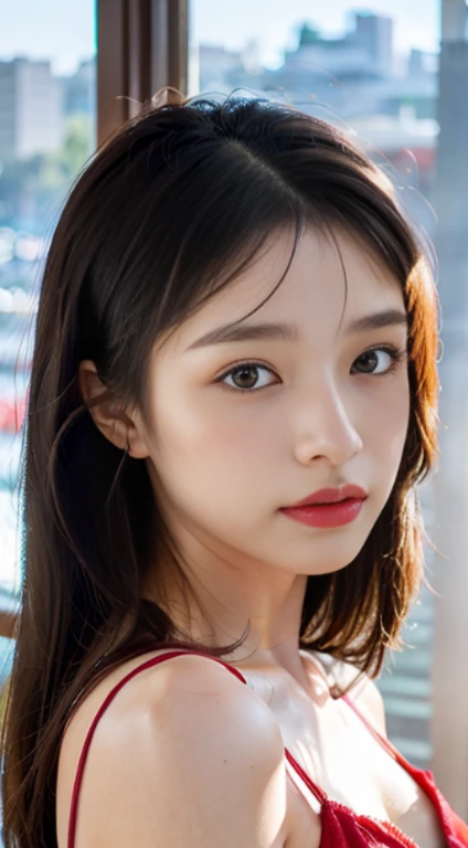 a close up of a woman in a red dress posing for a picture, gorgeous chinese model, beautiful asian girl, 27 years old, 1 8 is, 22 years ago, face of young cute asian man, 28 years old, 18-year-old, 29-year-old, 23 years old, chinese girl, 21 years old