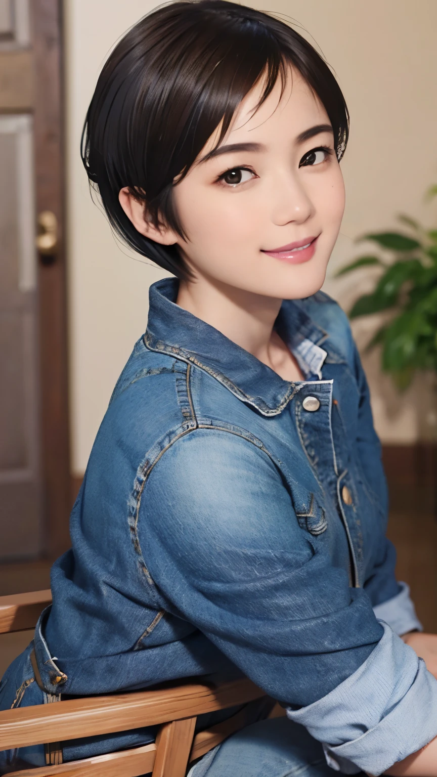 150
(20 year old woman,jeans), (Super realistic), (high resolution), ((beautiful hairstyle 46)), ((short hair:1.46)), (gentle smile), (brest:1.1), (lipstick)