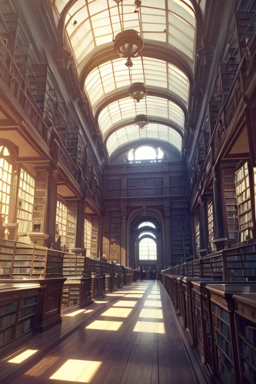 There is a big open space,There are a lot of books on the shelves, Polygonal wooden walls, library, V-rays, V-rays, fancy library, library interior background, high detail), ((((Inside the library)))), Inside the library, Detailed Landscape—Width 672, High quality rendering, Interior architectural landscape
