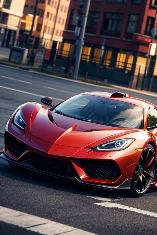 Close-up of a red sports car on a city street, 3DUltra-realistic rendering, Ultra-realistic rendering, Ultra-realistic octane rendering, Hyperrealistic 3D rendering, Photo-realistic Octane rendering, hyper realistic rendering, Rendering of futuristic supercar, Photorealistic Octane Rendering, actual. Render by Octane, Octane Render-n 9, Hyperrealistic octane rendering, Created in Octane Render