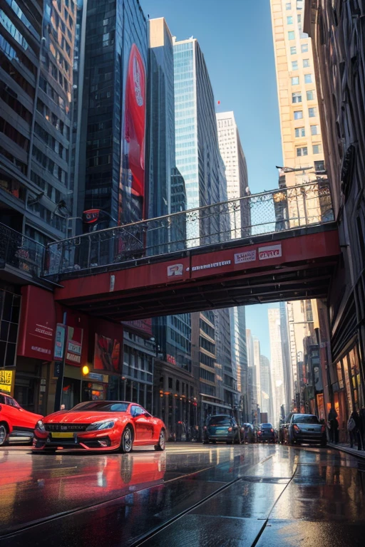 red sports car with a vibrant color, shining in the city street. The car is the main focus of the scene and is depicted in a close-up shot. The 3D rendering of the car is incredibly realistic, with ultra-high-resolution details, capturing every curve and reflection. The lighting is carefully set to enhance the car's design and highlight its sleekness.
The streets are bustling with activity, filled with pedestrians and other vehicles. The surrounding buildings are modern and showcase the urban environment, with tall skyscrapers and colorful billboards. The streets are well-lit, creating a dynamic and vibrant atmosphere.
The car's surface is shiny and polished, reflecting its surroundings. It has sleek lines and aerodynamic features, giving it a futuristic and avant-garde look. The attention to detail is exceptional, with every component and texture accurately represented.
The color palette is bold and vibrant, with a focus on the striking red color of the sports car. The surrounding environment is also filled with vibrant colors, creating a lively and energetic atmosphere.
The lighting in the scene is carefully crafted to highlight the car's contours and create dramatic shadows. The sunlight streams through the buildings, casting long, dynamic shadows on the street and the car's surface. The combination of natural and artificial lighting contributes to the overall atmosphere of the scene.
Overall, this prompt aims to generate a high-quality and visually stunning image of a red sports car in a city street. The 3D rendering and attention to detail ensure a photorealistic depiction, while the artistic elements enhance the overall aesthetic appeal.