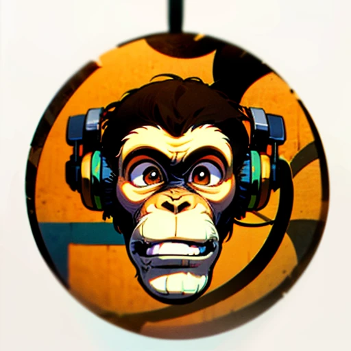 a close up of a monkey face with headphones, (wearing headphones upside down), under the neck, (in style of clay), inspired by Alex Petruk APe, monkey punch, monkey, bored ape, face like monkey, monkeys, in style of monkeybone, in style of primal apes, ape, orange head