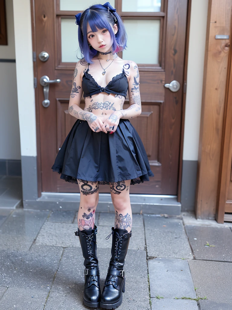 Front porch of suburban house, pastel goth, sexy goth girl, photo of cute 20 year old Italian redhead women, bare foot, short skirt, standing, full body picture, no lipstick, no lipstick, cinematic shot, hard shadows, photorealistic, cute face, looking at the viewer, photography, raw photo, white rainbow hair, detailed skin, sexy goth girl, face blush, front porch of suburban house, pastel goth, sexy goth girl, photo of cute 20 year old Italian redhead women, bare foot, short skirt, standing, full body picture, no lipstick, no lipstick, cinematic shot, hard shadows, photorealistic, cute face, looking at the viewer, photography, raw photo, white rainbow hair, detailed skin, sexy goth girl, face blush. Realistic, perspective, religious or mythological themes, highly detailed
