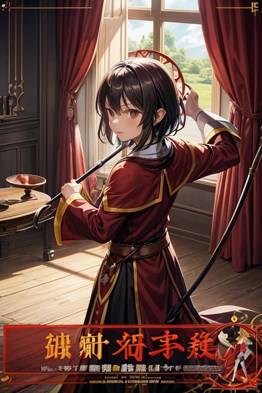 Close-up of a man holding a cane and red curtains, aromatic, wizard t pose, Popular isekai anime, megumin from leaflet, leaflet, shuushuu anime image, semi follower, half fragrance, The failed wizard Chadwick, Still from TV animation, In animation