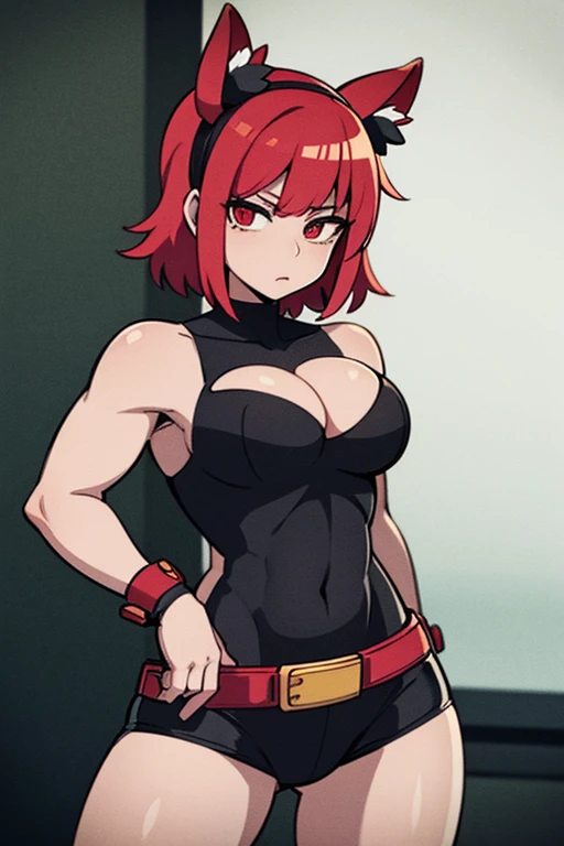 mulher cosplay HELLO KITTY exibindo os musculos extremamente definidos malhando