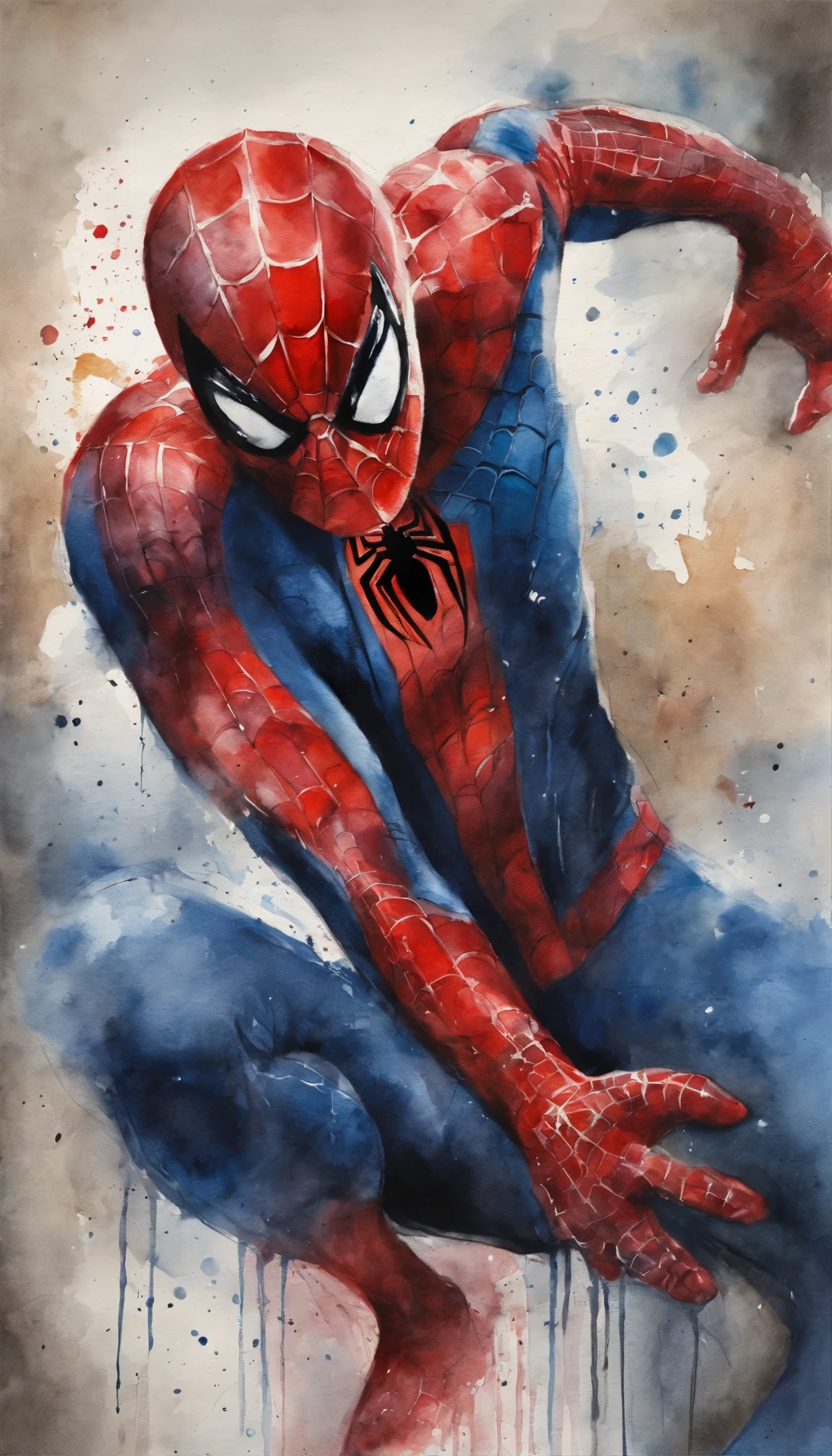 Spider-Man,realista,hiperrealismo, athletic muscle,con el trage rojo y azul saturado de textura. Y una chaqueta sobre el disfraz