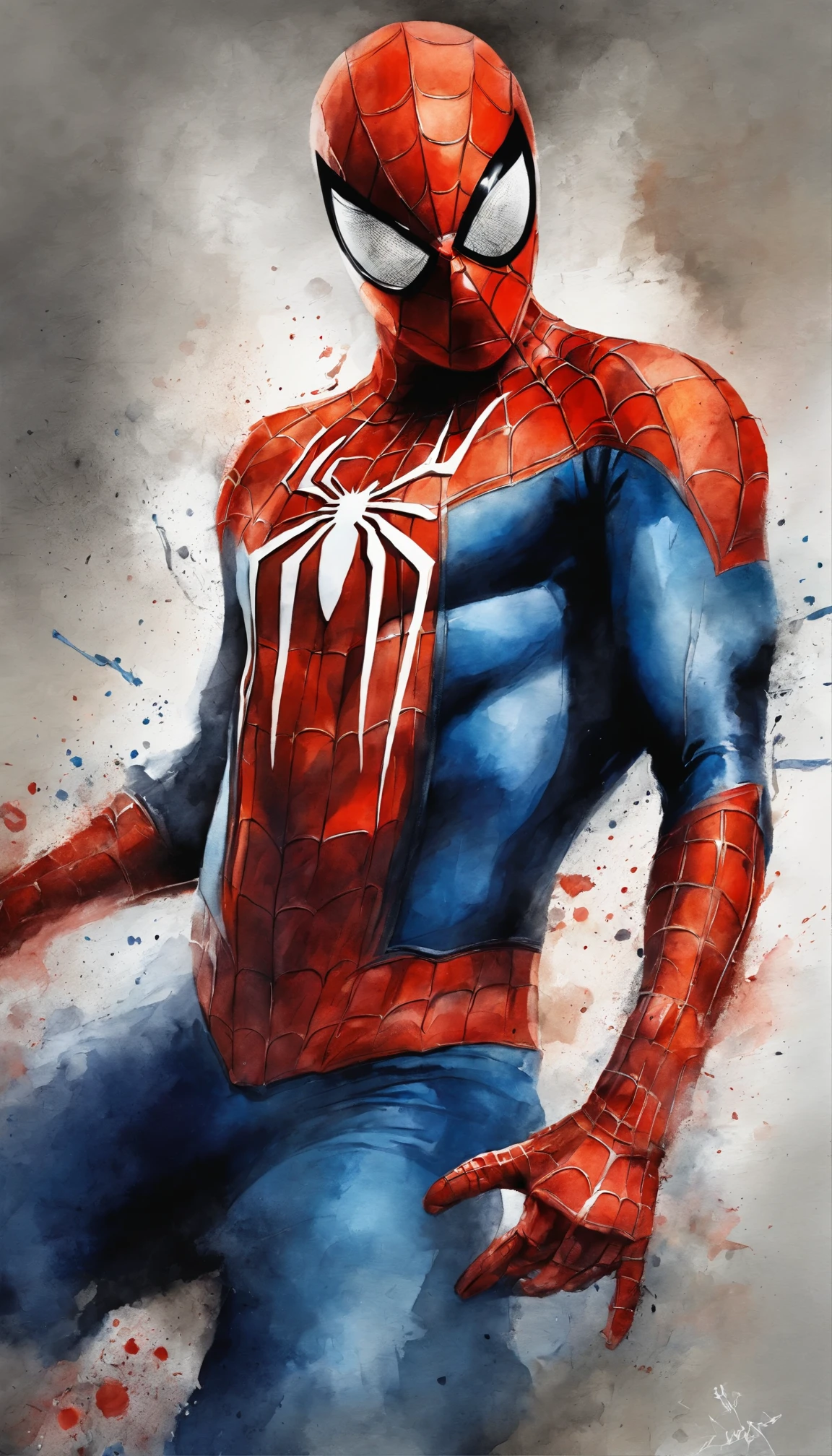 Spider-Man,realista,hiperrealismo, athletic muscle,con el trage rojo y azul saturado de textura. Y una chaqueta sobre el disfraz