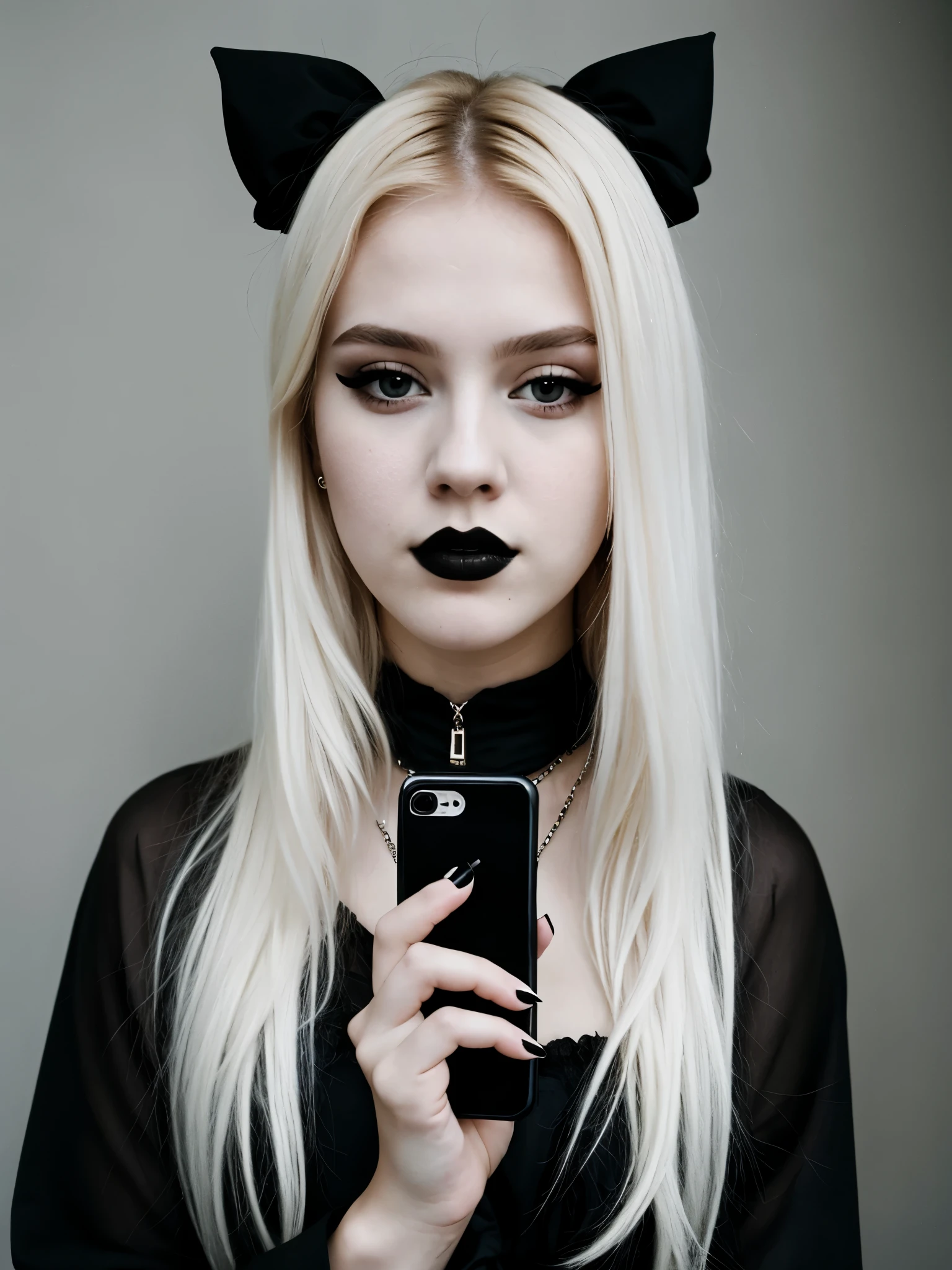 there is a woman taking a selfie with her cell phone, cruel blonde goth girl, 🤤 retrato da , pale goth beauty, Ulzzang, 2 Modelo feminina de 4 anos, goth girl aesthetic, 18 anos, Modelo do Instagram, norvegian girl, Beautiful blonde girl, 1 7 - year - old goth girl, whitebangscabelo negro, pale snow white skin
