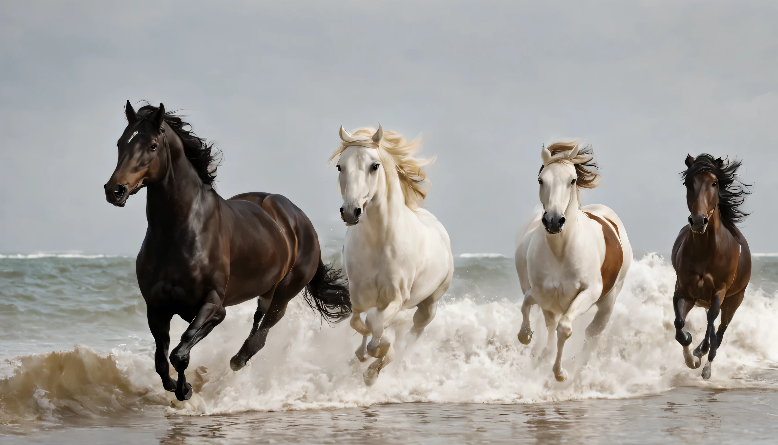 caballos corriendo en la playa frente a una ola, majestic caballos, Me, caballos, inspirado por John Frederick Herring, jr., por Juergen von Huendeberg, flowing Me, foto equinagrafia, foto equina, por Daniel Seghers, por Jan Tengnagel, caballos en carrera, negro y blanco, inspirado por John Frederick Herring, Sr..., intensa batalla