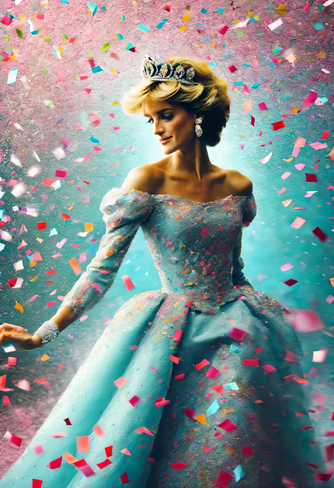 (Confetti is flying），（Princess Diana）Alyssa Lazer (Aliza Razell) style, beautiful details，极繁主义style ,